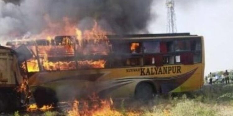 At least 12 people burnt to death as bus catches fire after colliding with tanker in Rajasthan