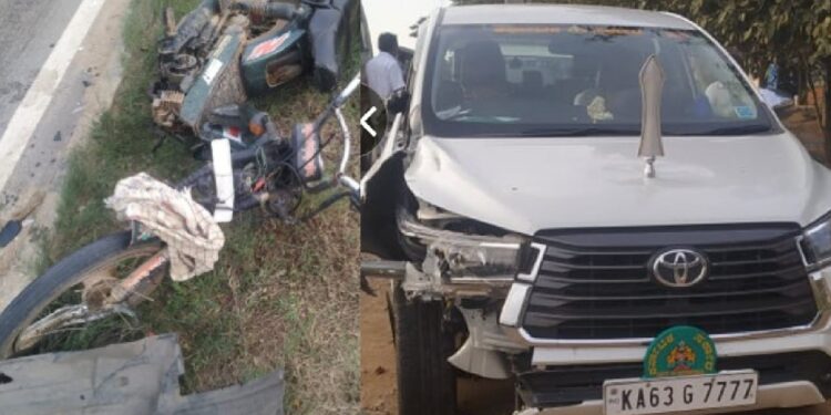 minister govind-karjol- car bike-accident nelamangala